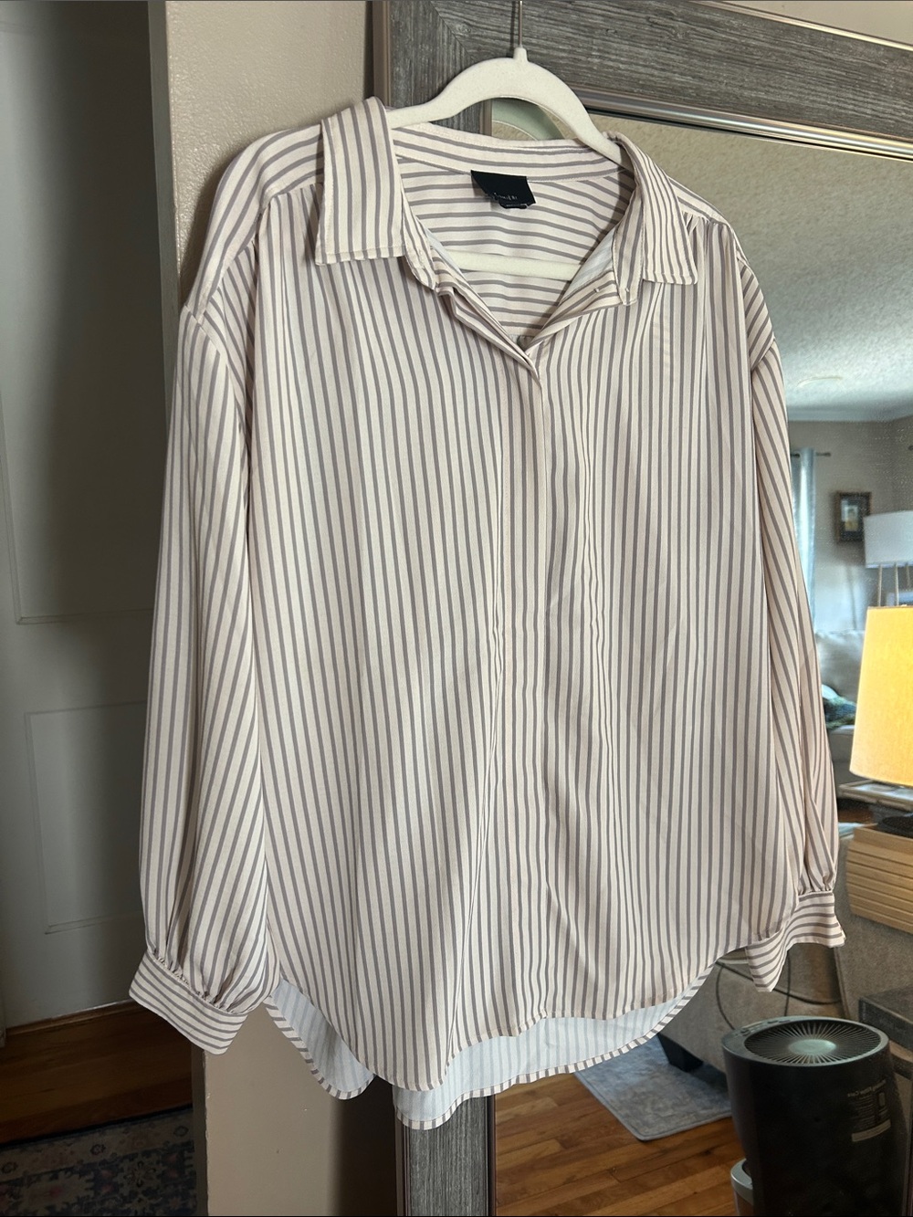 Lumiere Cream Button-Up Blouse with Brown Stripes